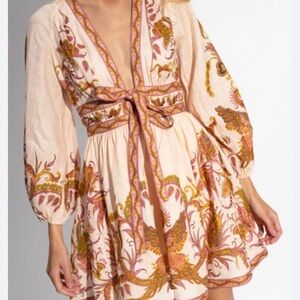 Zimmermann Cassia Linen Mini Dress w/ Bow